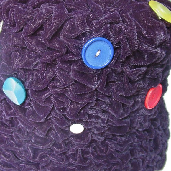 Deep Purple Velvet Hat Hand Ruched Fabric Decorated With Vintage Buttons - Picture 6 of 8